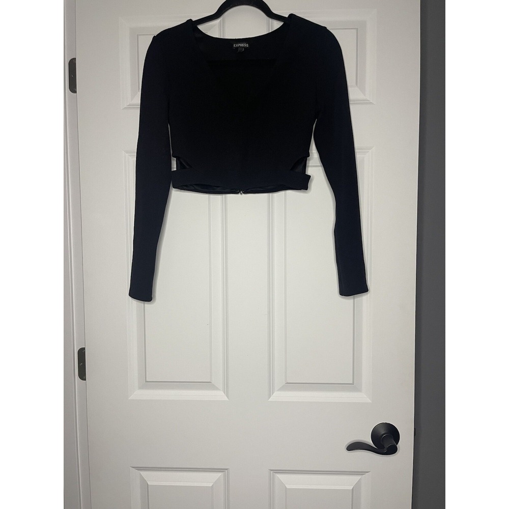 Express long sleeve crop Top small w cut out sides black
